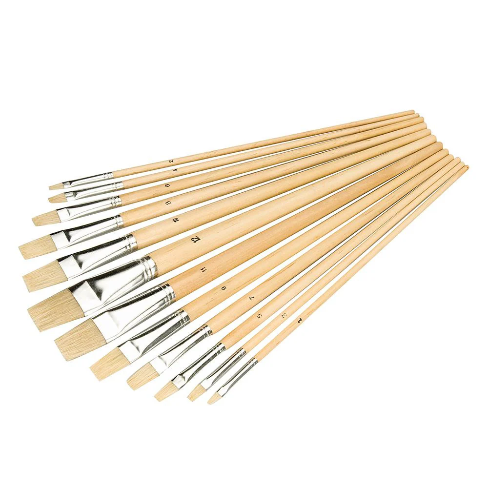 Silverline Artist Paint Brush Set 12pc - Flat Tip
