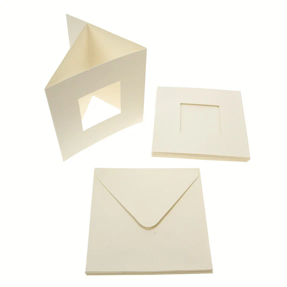Square Tri Fold Photo Aperture Card Blanks 300gsm 10Pk - Cream