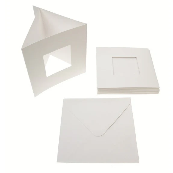 Square Tri Fold Photo Aperture Card Blanks 300gsm 10Pk - White
