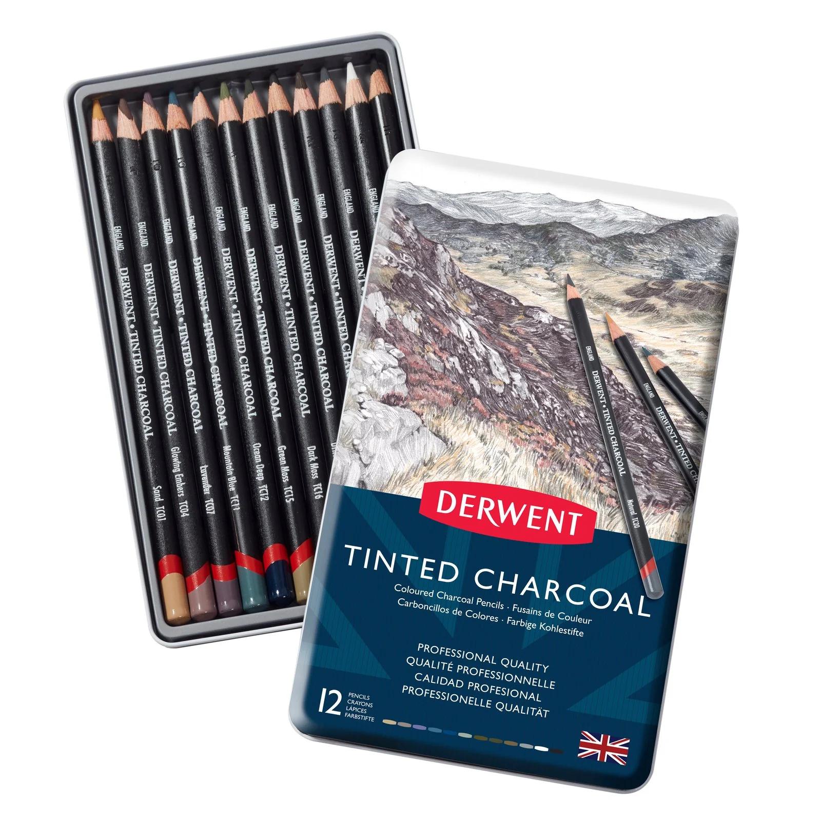 Derwent 12 Tinted Charcoal Tin Set