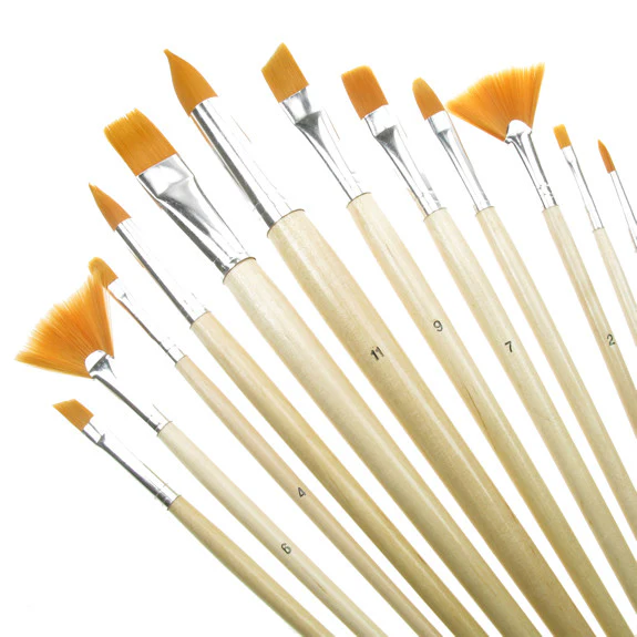 Value Brush Set Gold Taklon LH Assorted 12 Pack