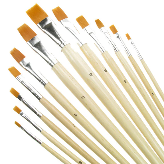 Value Brush Set Gold Taklon LH Flat 12 Pack