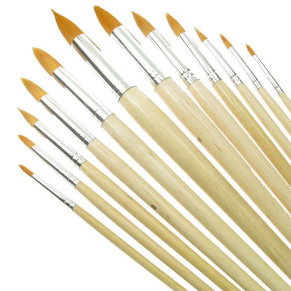 Value Brush Set Gold Taklon LH Round 12 Pack