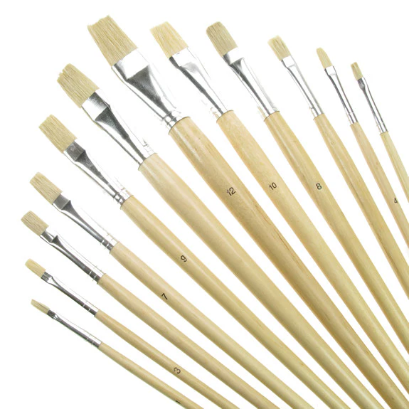 Value Brush Set White Bristle LH Flat 12 Pack
