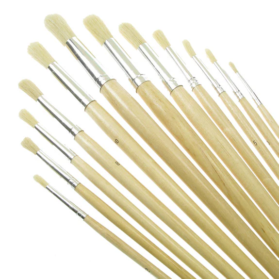 Value Brush Set White Bristle LH Round 12 Pack