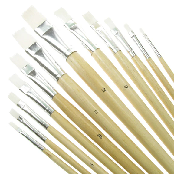 Value Brush Set White Taklon LH Flat 12 Pack
