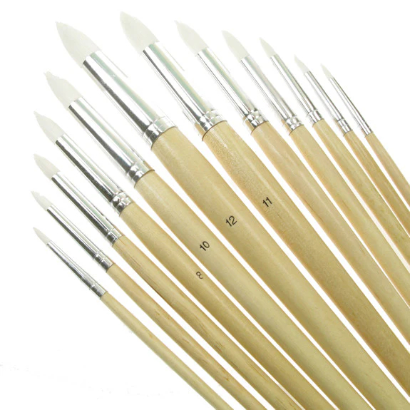Value Brush Set White Taklon LH Round 12 Pack