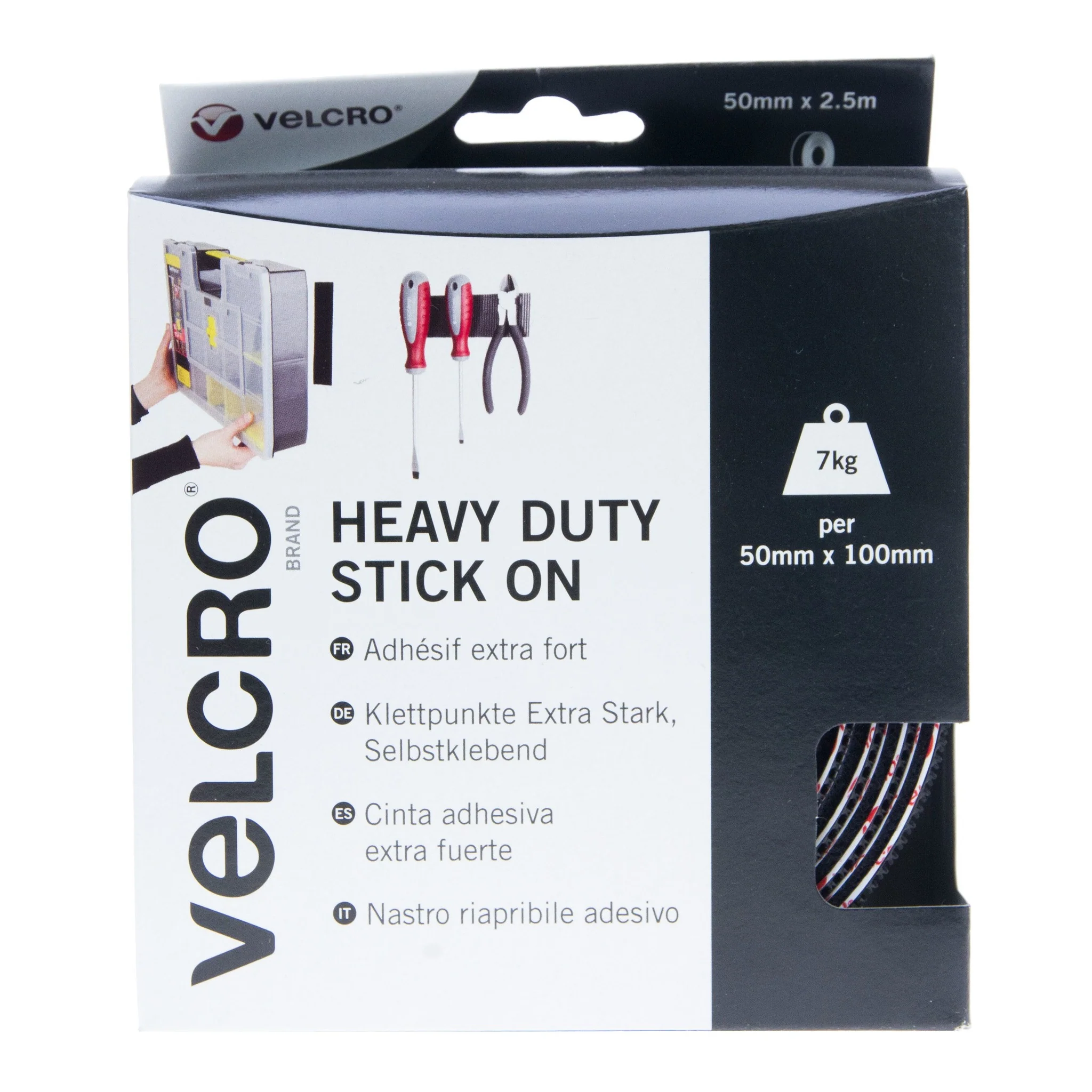 VELCRO Brand Heavy Duty Stick On Tape Hook & Loop 50mm x 2.5m Black