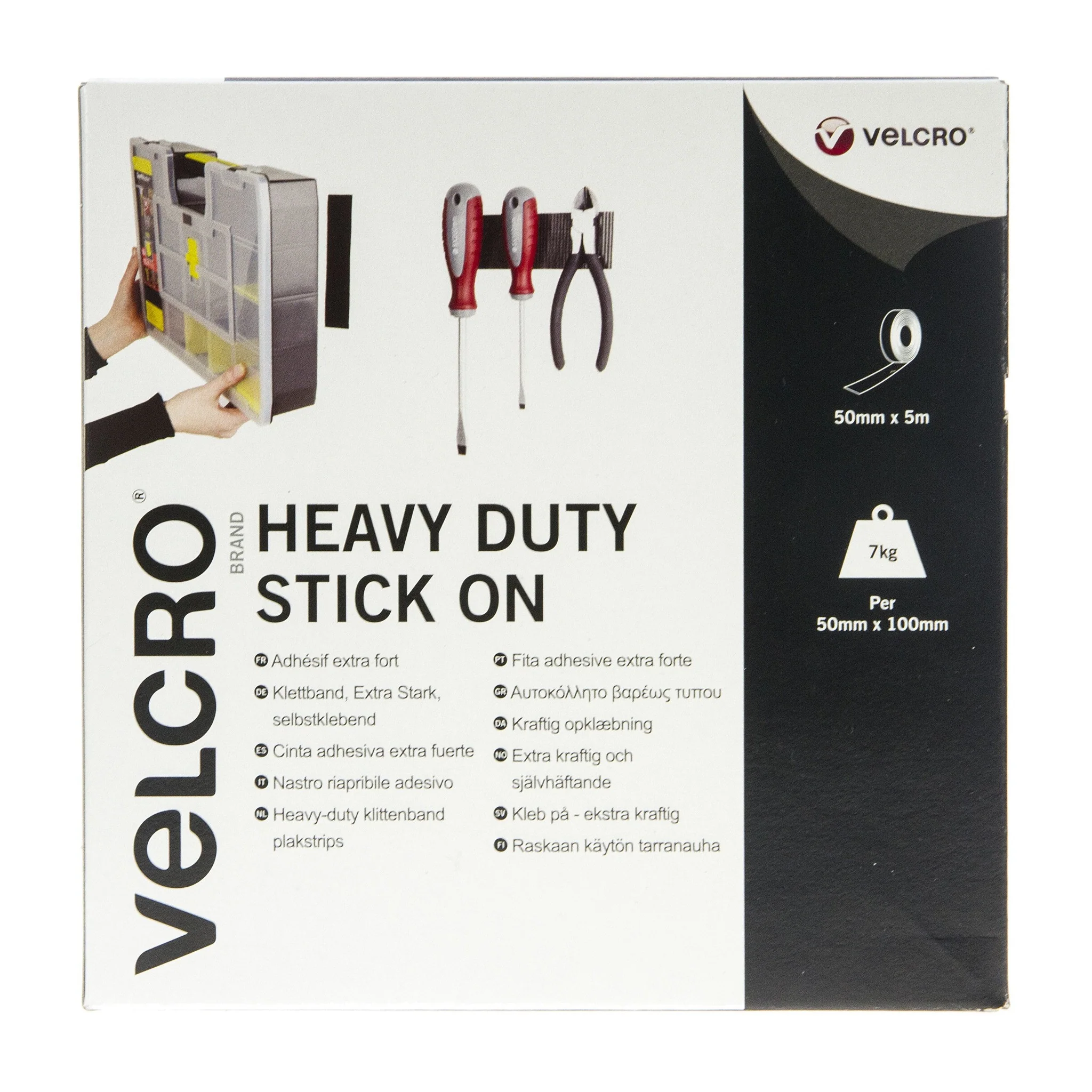 VELCRO Brand Heavy Duty Stick On Tape Hook & Loop 50mm x 5m Black