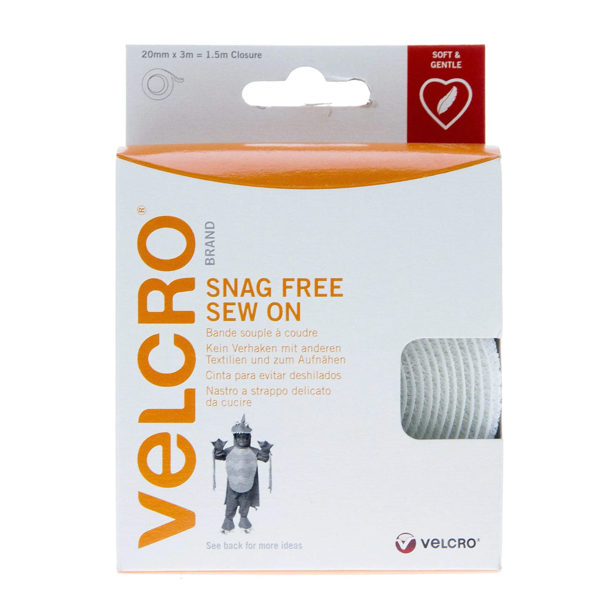 VELCRO Brand Snag Free Sew On Tape Hook & Loop 20mm x 3M White