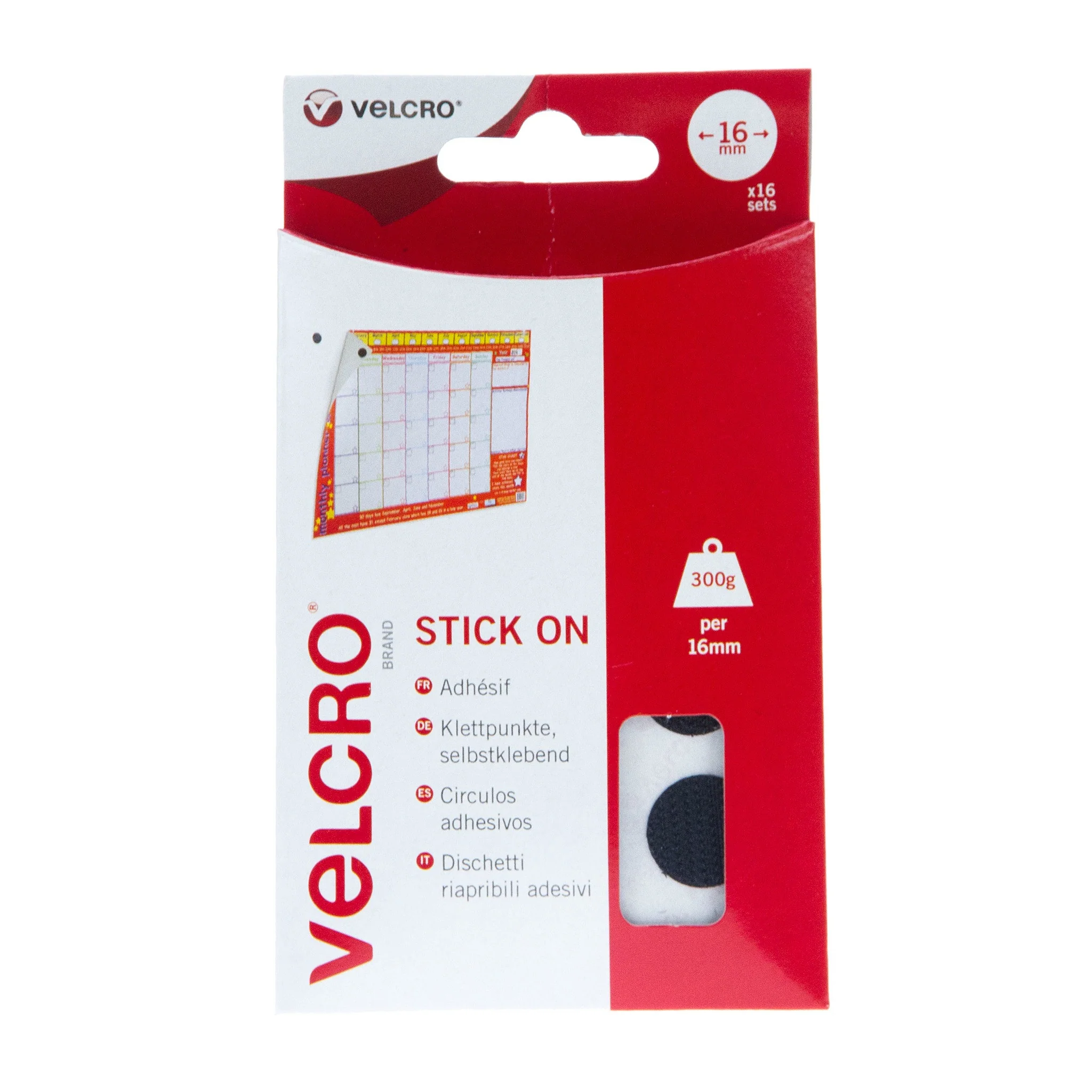 VELCRO Brand Stick On Coins Hook & Loop 16mm x 16 Sets Black