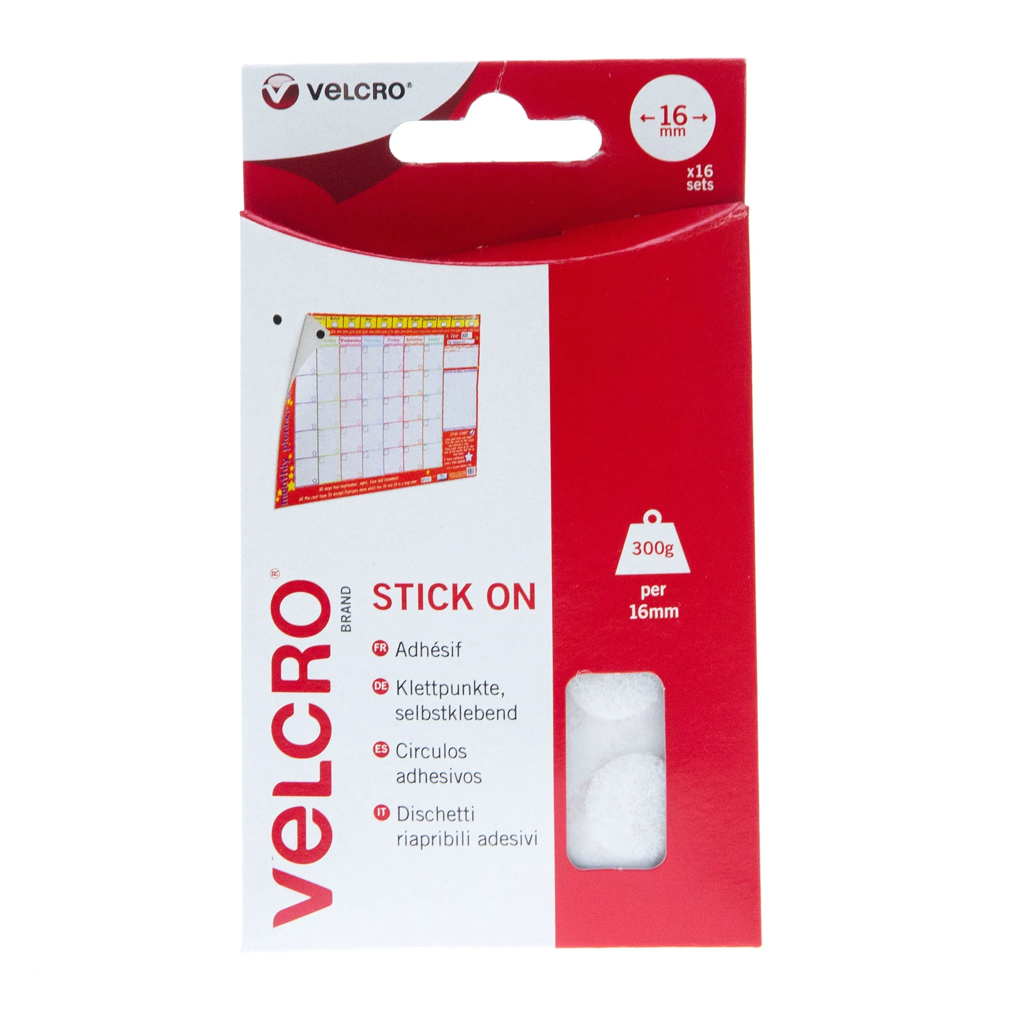 VELCRO Brand Stick On Coins Hook & Loop 16mm x 16 Sets White