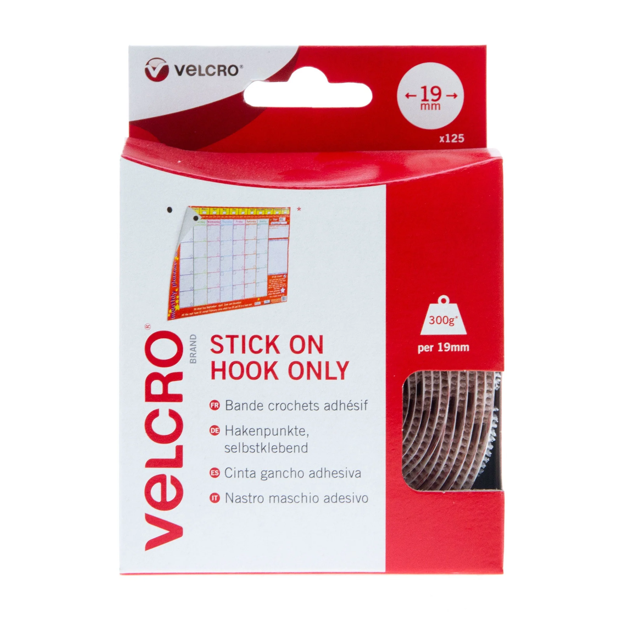 VELCRO Brand Stick On Coins Hook Only 19mm x 125 White