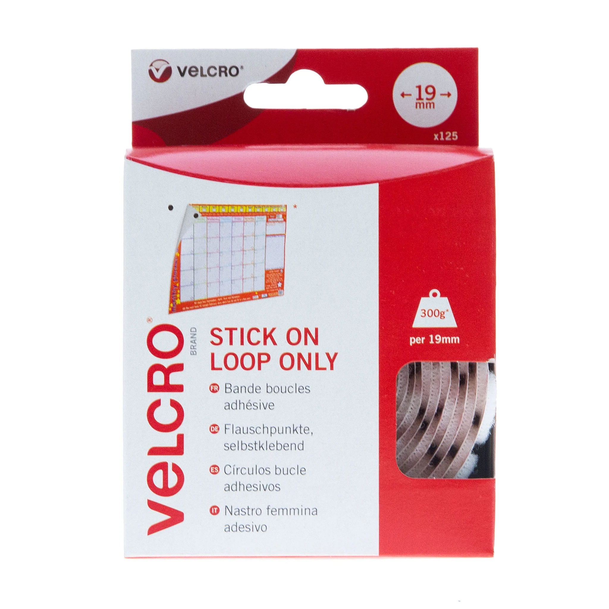 VELCRO Brand Stick On Coins Loop Only 19mm x 125 White