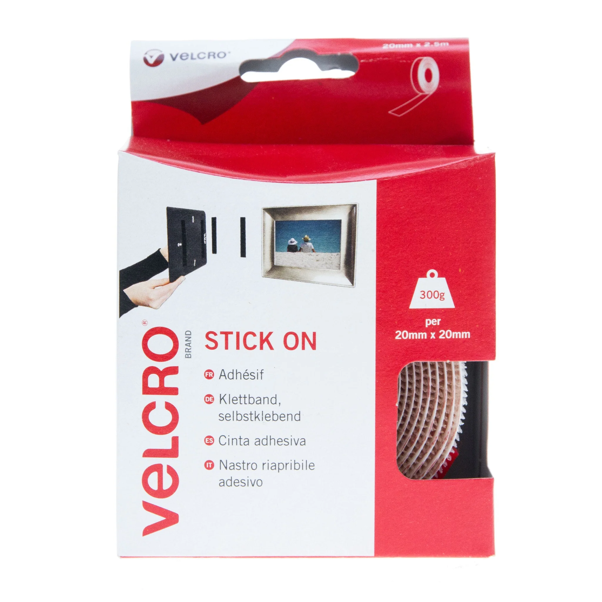 VELCRO Brand Stick On Tape Hook & Loop 20mm x 2.5m White