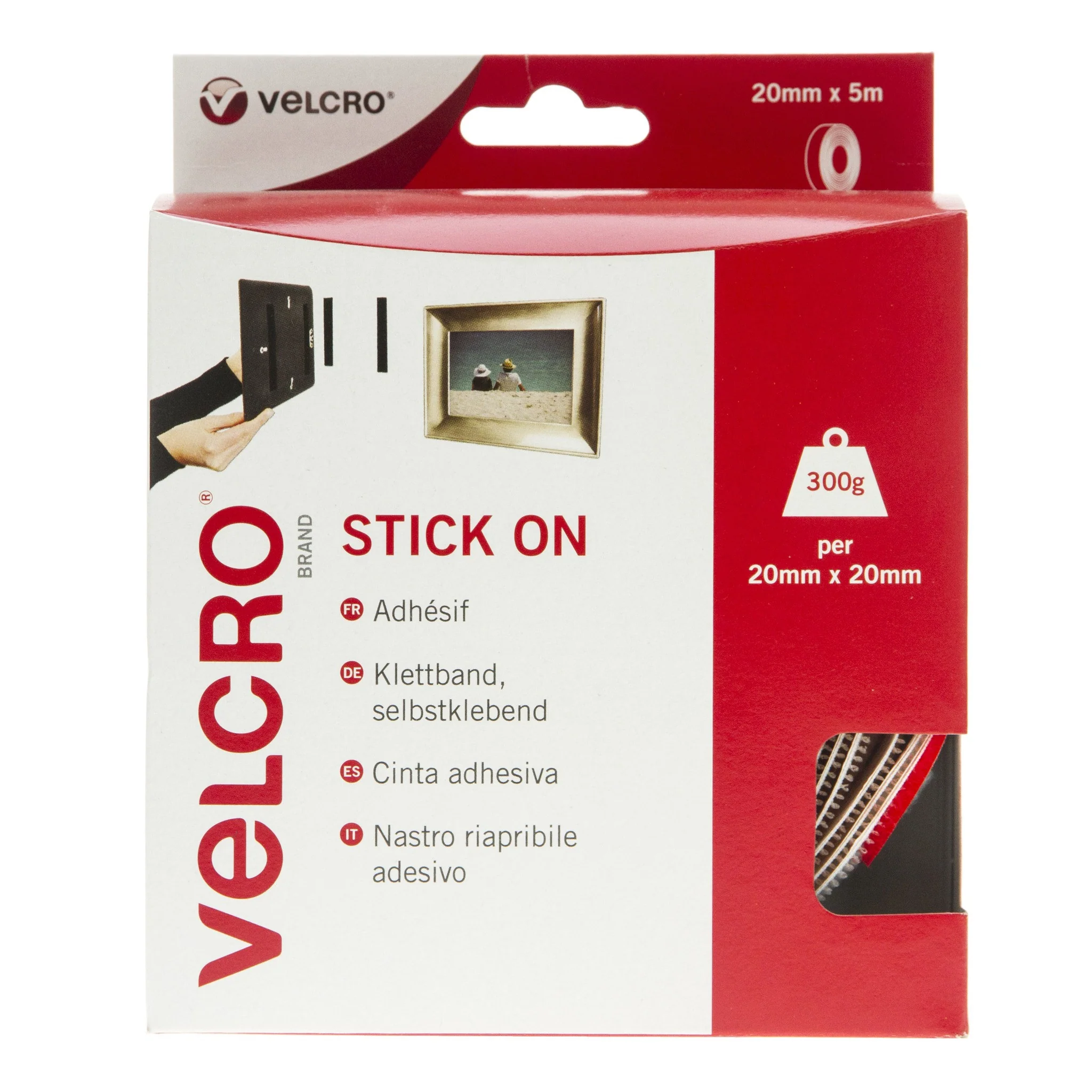 VELCRO Brand Stick On Tape Hook & Loop 20mm x 5m White