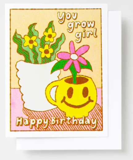 YOW: Riso Card - You Grow Girl Smiley Face Plant
